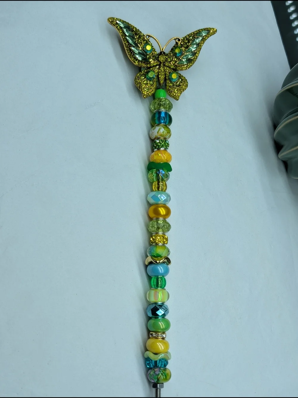 Handmade Fairy Wand/Plant/Garden Stake W/Jeweled Butterfly Topper